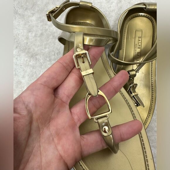 ⛔️SOLD⛔️NEW Ralph Lauren Collection Gold Jelly Strappy Horse bit Thong Buckl - Picture 5 of 9